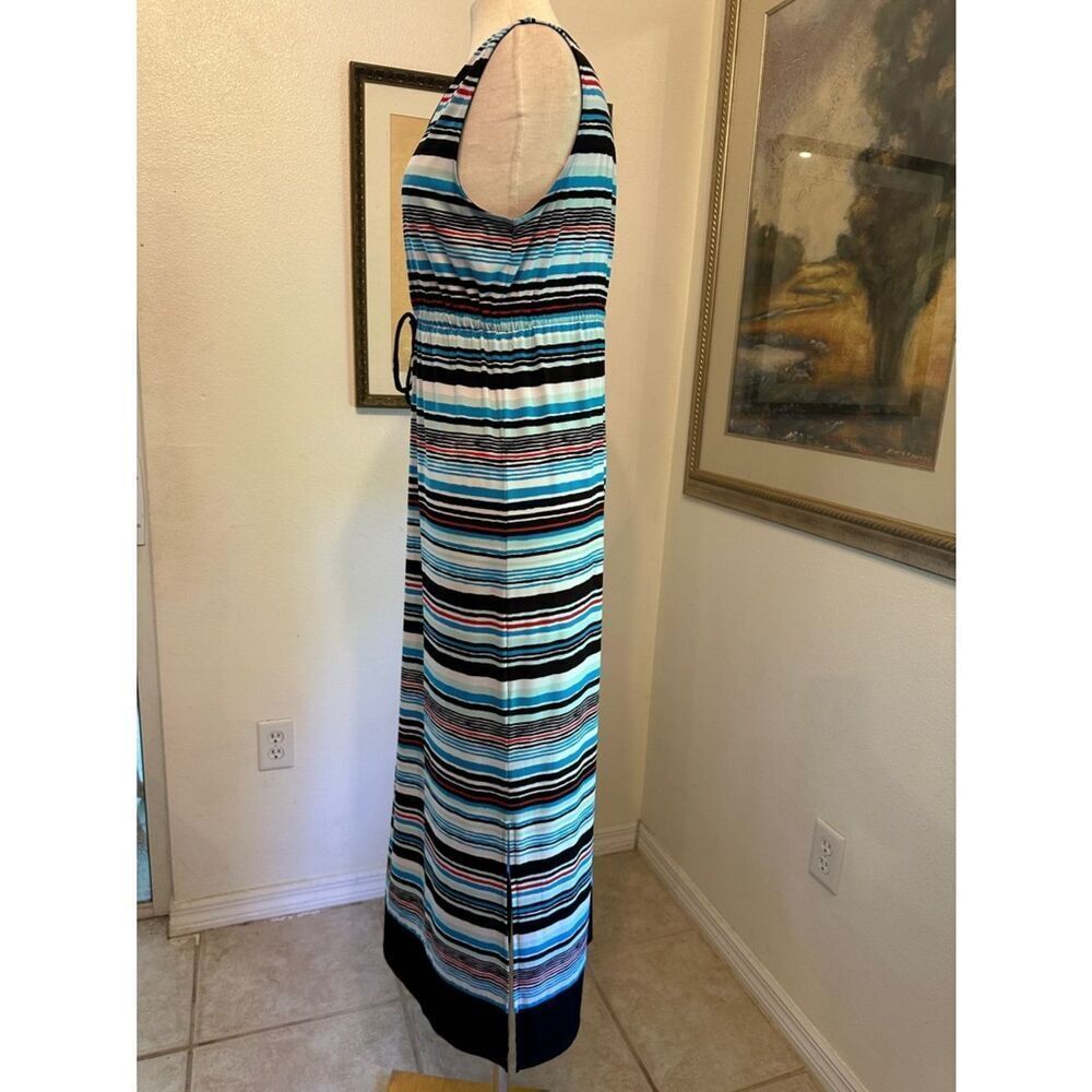 JONES NEW YORK Striped V-Neck Maxi Dress - Multicolor w/ Drawstring Size Med - Picture 10 of 13